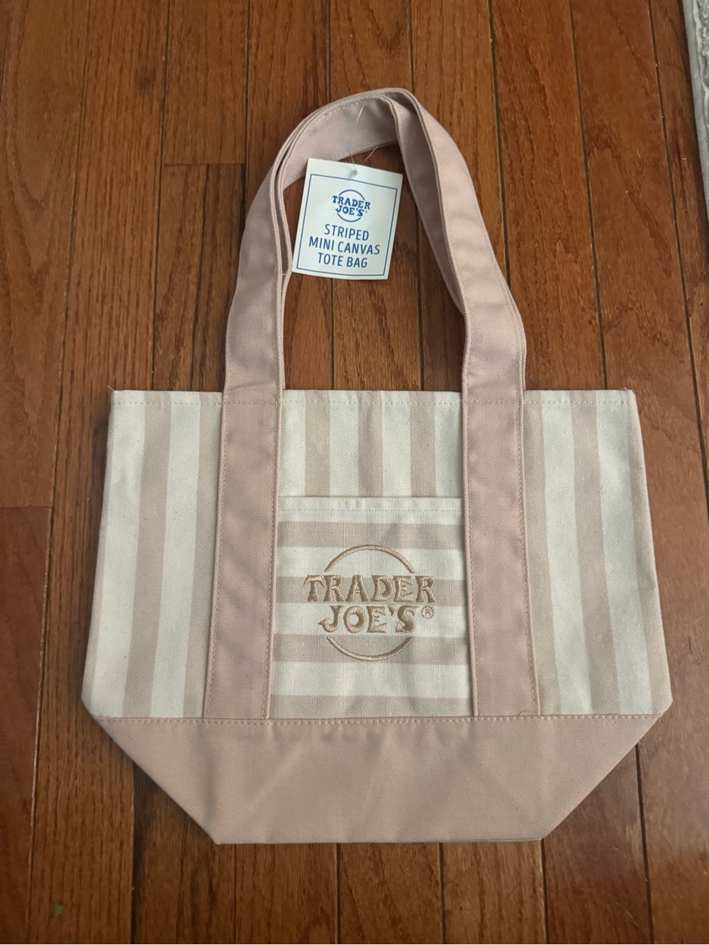 Trader Joe's Striped Mini Canvas Tote — Blush and Cream